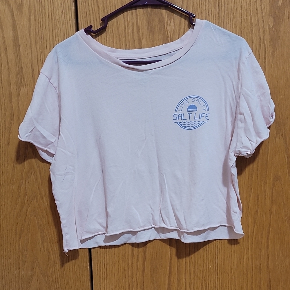 Salt Life White Blue Crop T-Shirt Relaxed Short Sleeve